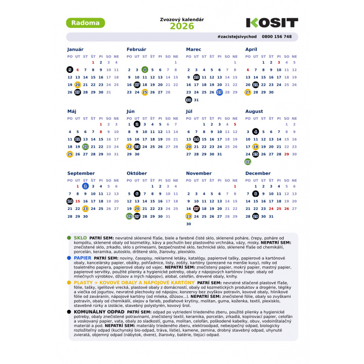 Zvozový kalendár 2026